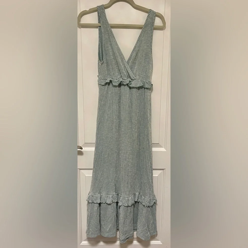Anthropologie Green Sleeveless Maxi Dress Tiered Ruffle Cottagecore Boho Medium - Picture 2 of 5